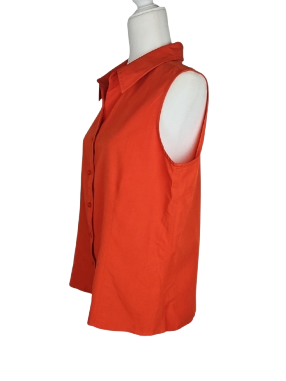 First Issue Liz Claiborne Orange Sleeveless Button Down Collared Shirt, Size L - Picture 2 of 7